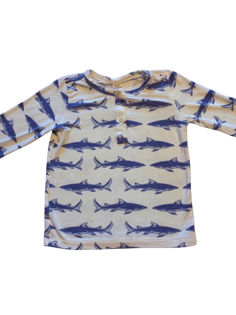 kate quinn - long sleeve basic henley tee | blue shark | bamboo - 2T
